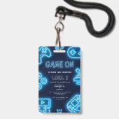Neon-Jahres-Videospiel-Geburtstagseinladung Ausweis (Vorderseite mit Lanyard)