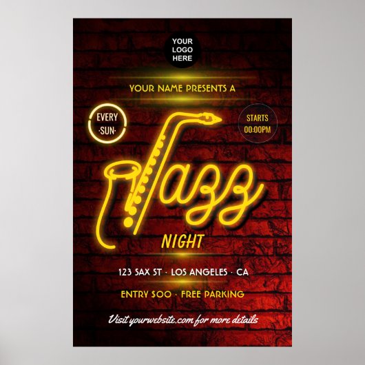 Neon Jazz Music Festival Logo hinzufügen Poster (Vorne)
