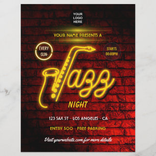 Neon-Jazz-Musikfestival-Logo und Foto hinzufügen Flyer