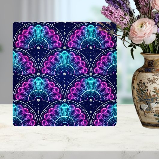 Neon Jellyfish Art Deco Fan Pink Blue Fliese