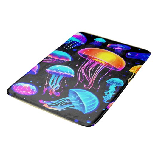 Neon Jellyfish Badematte (Schrägansicht)