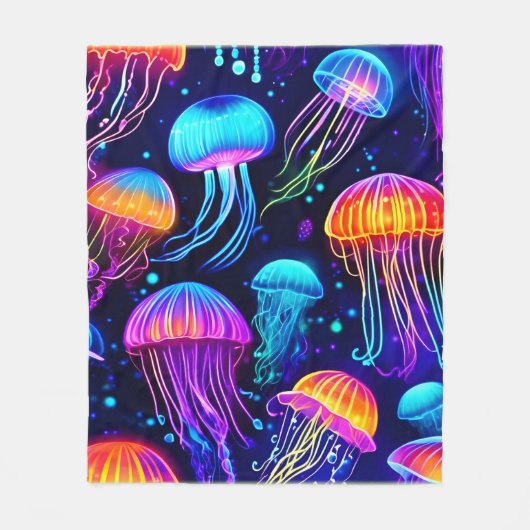 Neon Jellyfish Dreams Fleecedecke (Vorderseite)