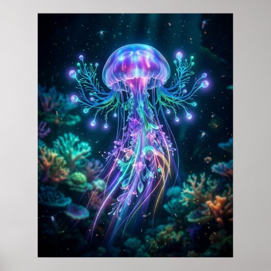 Neon Jellyfish Electric Deep Poster (Vorne)