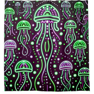 "Neon Jellyfish Glow Art" Duschvorhang