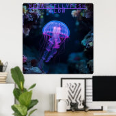 Neon Jellyfish GlowUnderwater Höhle Poster (Heimbüro)