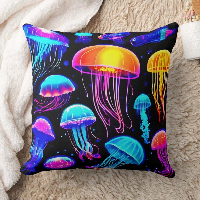 Neon Jellyfish Kissen (Decke)