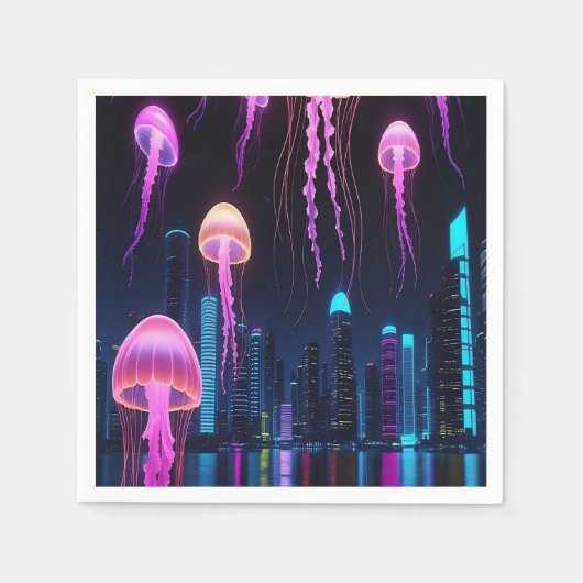Neon Jellyfish Over Cyber City Serviette (Vorderseite)