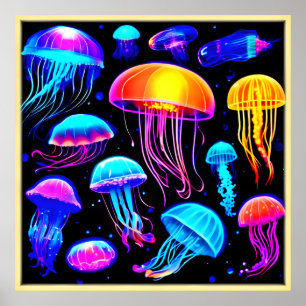 Neon Jellyfish Poster