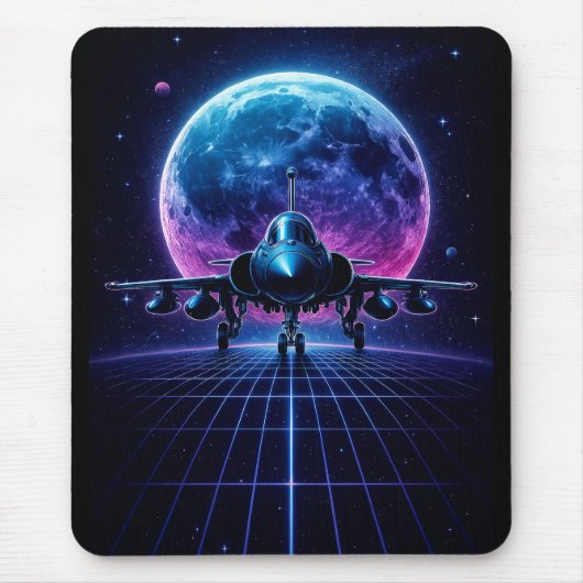 Neon Jet Retro Sci-Fi Planet Art Mousepad (Vorne)