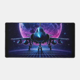 Neon Jet Retro Sci-Fi Planet Art Schreibtischunterlage