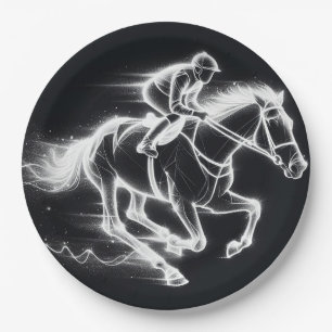 Neon Jockey auf einem Galloping Pferd Pappteller