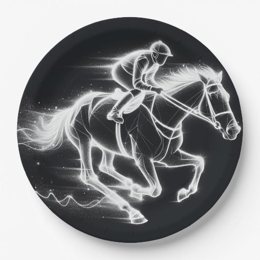 Neon Jockey auf einem Galloping Pferd Pappteller (Vorderseite)