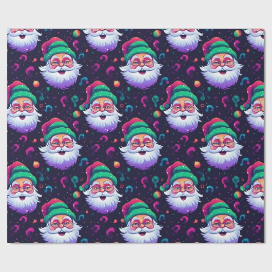 Neon Joyful Santa Pattern Geschenkpapier (Flach)
