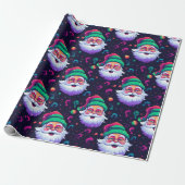 Neon Joyful Santa Pattern Geschenkpapier (Ungerollt)