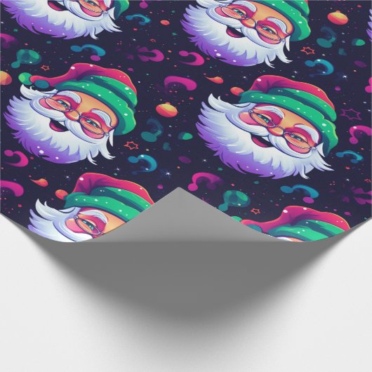 Neon Joyful Santa Pattern Geschenkpapier (Ecke)