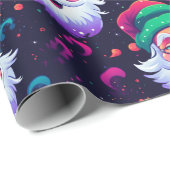 Neon Joyful Santa Pattern Geschenkpapier (Rolleneckpunkt)