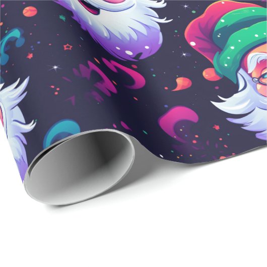 Neon Joyful Santa Pattern Geschenkpapier (Rolleneckpunkt)