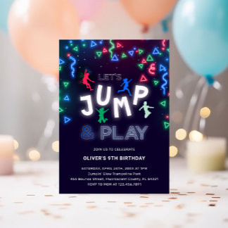 Neon Jump Trampolin Kindergeburtstag Party Einladung