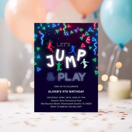 Neon Jump Trampolin Kindergeburtstag Party Einladung