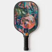 Neon Jungle Disco Ball | Funky Retro Monogram Pickleball Schläger (Vorderseite)