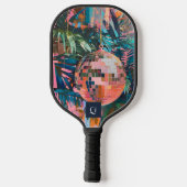 Neon Jungle Disco Ball | Funky Retro Monogram Pickleball Schläger (Rückseite)