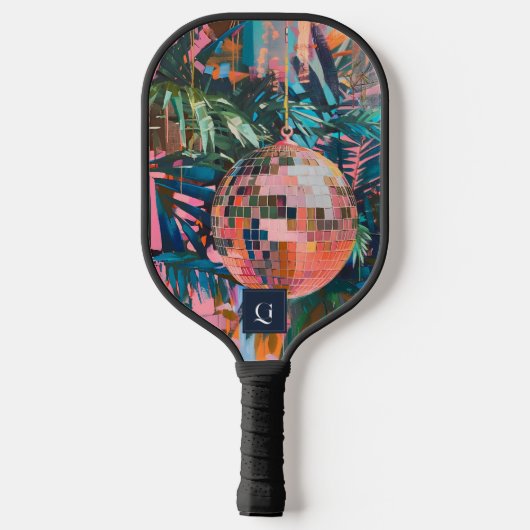 Neon Jungle Disco Ball | Funky Retro Monogram Pickleball Schläger (Rückseite)