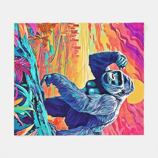 Neon Jungle Gorilla Urban Fantasy Fleecedecke (Vorderseite (Horizontal))