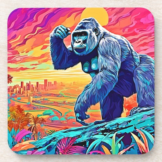 Neon Jungle Gorilla Urban Fantasy Getränkeuntersetzer (Vorderseite)