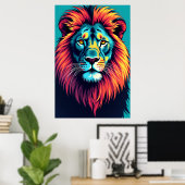 Neon Jungle King - Pop Art Lion Poster (Heimbüro)