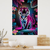Neon Jungle Tiger - Lebhafter Cyberpunk Naturerleb Poster (Küche)