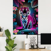 Neon Jungle Tiger - Lebhafter Cyberpunk Naturerleb Poster (Heimbüro)