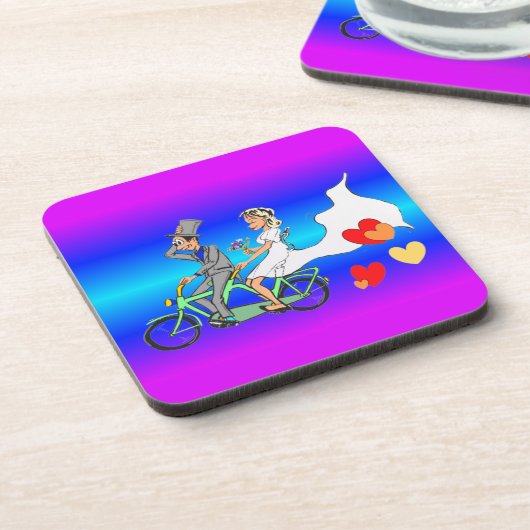 Neon Just Married Cartoon Celebration Untersetzer (Linke Seite)