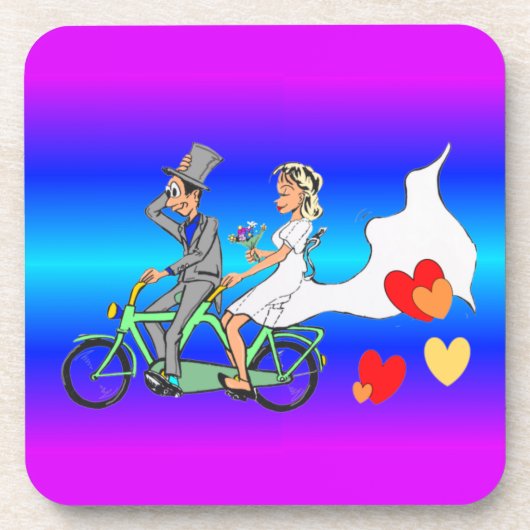 Neon Just Married Cartoon Celebration Untersetzer (Vorderseite)