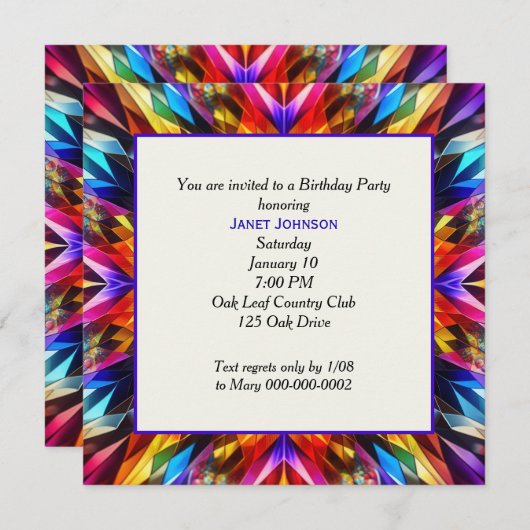 Neon Kaleidoscope Brithday Party Einladung (Vorne/Hinten)