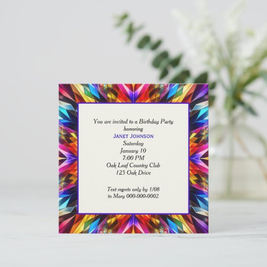 Neon Kaleidoscope Brithday Party Einladung (Stehend Vorderseite)