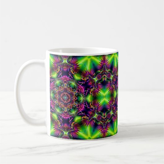 Neon Kaleidoscope Coffee Mug – Psychedelic Tasse (Links)
