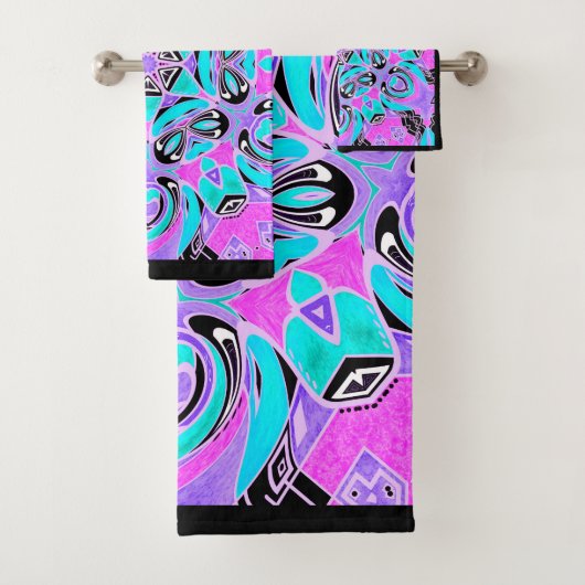 Neon kaleidoscope, Mandala Badhandtuch Set (Insitu)
