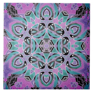 Neon kaleidoscope, Mandala Fliese