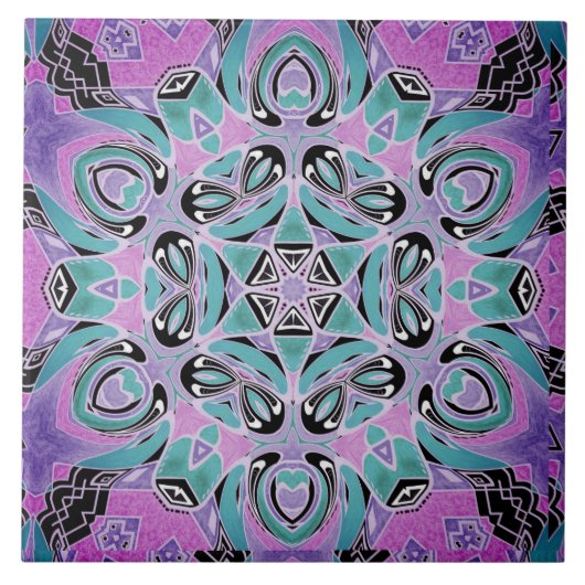 Neon kaleidoscope, Mandala Fliese (Vorderseite)