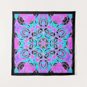 Neon kaleidoscope , Mandala , Kaleidoskop , Rosa Wandteppich