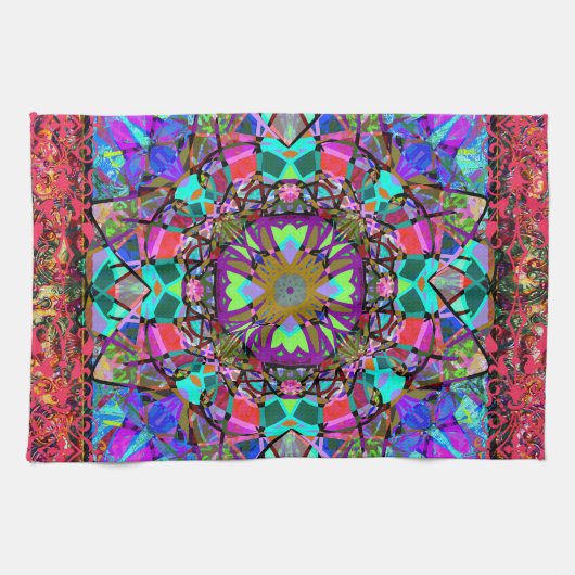 Neon Kaleidoskop Mandala Geschirrtuch (Horizontal)