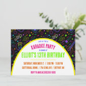 Neon Karaoke Birthday Party Einladung (Stehend Vorderseite)