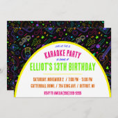Neon Karaoke Birthday Party Einladung (Vorne/Hinten)
