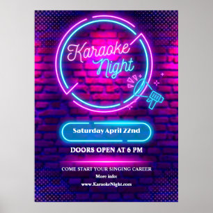 Neon Karaoke Nacht Großes Fenster Anpassen  Poster