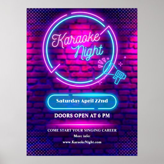 Neon Karaoke Night Kleine Größe anpassen Poster (Vorne)