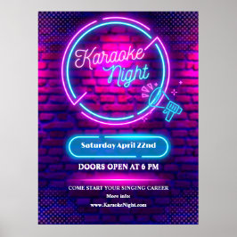 Neon Karaoke Night Large Window anpassen Poster