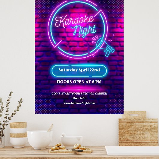 Neon Karaoke Night Large Window anpassen Poster (Küche)