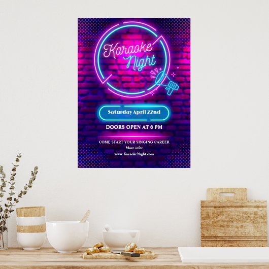 Neon Karaoke Night Medium anpassen Poster (Küche)