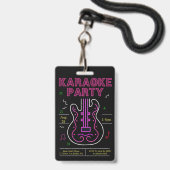 Neon Karaoke Party Ausweis (Vorderseite mit Lanyard)