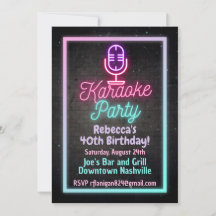 Neon-Karaoke-Sing-Geburtstagsfeier-Einladung 